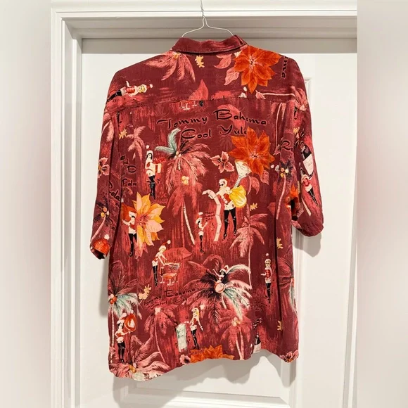 Tommy Bahama Red Silk Shirt Cool Yule Hawaiian - Picture 2 of 3